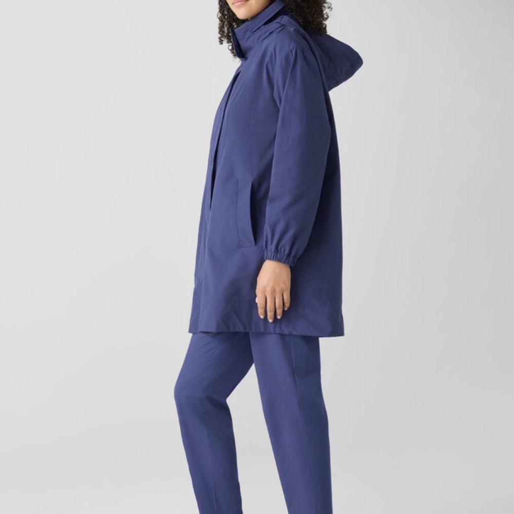 Eileen Fisher light cotton nylon stand collar long coat boxy fit thigh length 1X - Picture 5 of 10